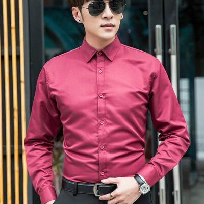

Male Fashion Casual Solid Shirt Slim Long-sleeve Turn-down Collar Shirts For Business Leisure Activities