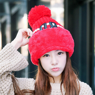 

Korean version knitted warm wool hat tide girl autumn&winter sweet cute hundred plus velvet neck plus thick ear protection