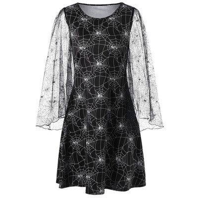

Halloween Lace Sleeve Spider Web Print Dress