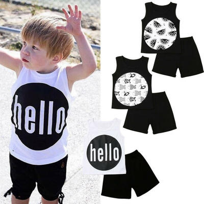 

Handsome Kids Boy Girl Cotton Clothes Sets Summer Toddler Unisex Tank Tee Black Short Pant Outfit 1-6Years