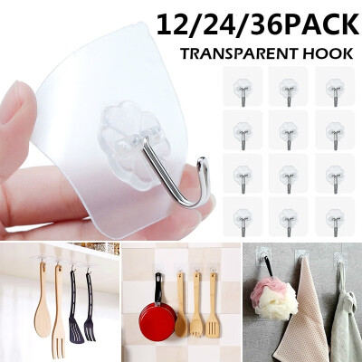 

362412pcs Adhesive Hook No Trace Transparent Strong Sticky Heavy Wall Hook Holders & Racks Home Decor