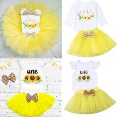 

US 3PCS Baby Girls 1st Birthday Outfit Party Romper Skirt Cake Smash Tutu Dress