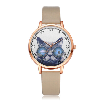 

Fashion Women Watches Cute Cat Dial Ladies Quartz Wristwatch Movement Casual Leather Strap Clock Dress Gift Zegarki Damskie