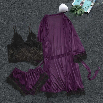 

Gobestart Women Sexy Lace Lingerie Nightwear Underwear Sleepwear Dress 3PC SEet