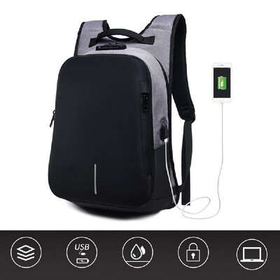 

Anti-Theft Smart Travel Backpack with USB Charging Port & Headphone Hole Business Rucksack College Student Casual Daypack for Men