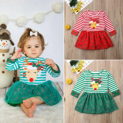 

Toddler Kids Baby Girls Christmas Dress Princess Party Deer Long Sleeve Dress US