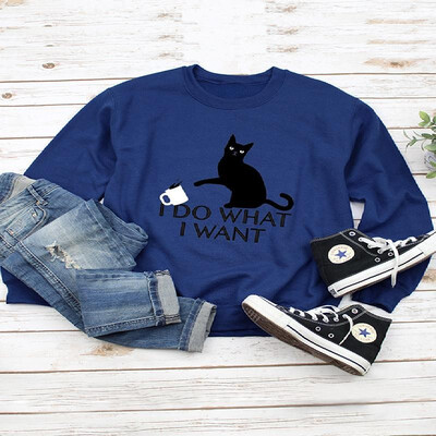 

Contrast Cat Letters Pattern Long Sleeve Tee