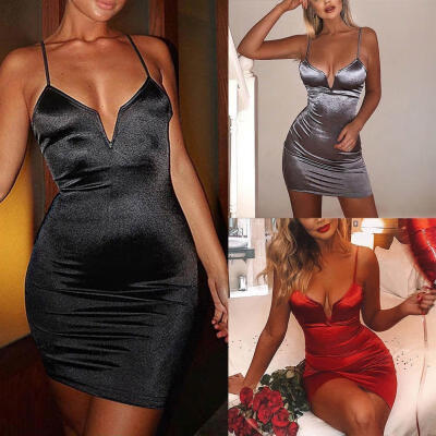 

Fashion Short Mini Dress Cocktail Dresses Women Sexy V-neck Bodycon Summer