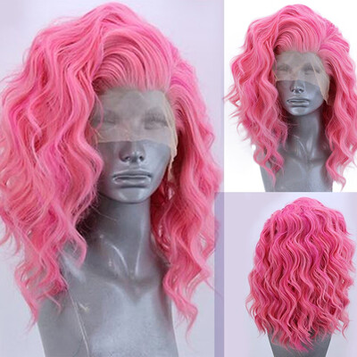 

〖Follure〗Womens Fashion Front lace Wig Short Wave Pink Natural Looking Women Cury Wigs