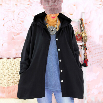 

Tailored Women Fashion Solid Button Cardigan Hooded Pocket Splice Long Sleeve Coats