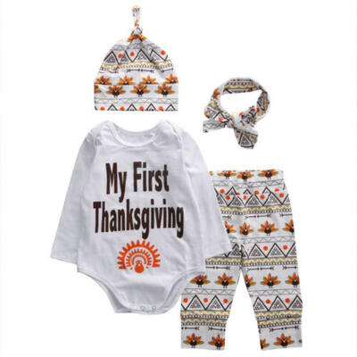 

Baby Boy Girl Newborn Thanksgiving Day Clothe Romper Pant Hat Outfit 4PCS Set