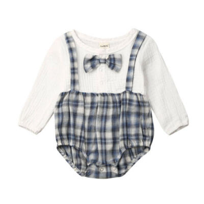 

Toddlers Newborn Baby Girl Boys Kids Clothes Bodysuit Plaid Romper Cotton Outfit