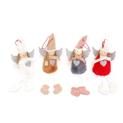 

Plush Angel With Glitter Heart Christmas Pendant Decorative Hanging Figurine Ornaments Holiday Gift Decorations