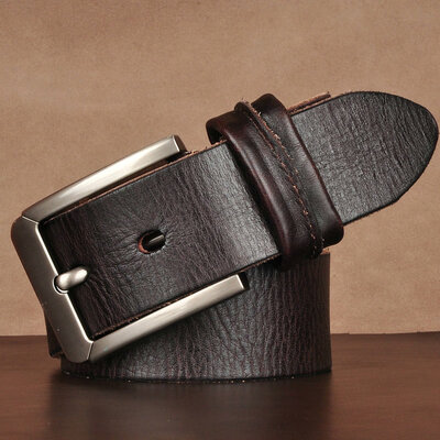

Mens leather belt pin buckle jeans wide casual Korean version of the first layer of washed leather mens soft