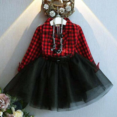 

Xmas Gift 1PC Sweet Toddler Baby Girls Princess Party Prom Tulle Checked Dresses