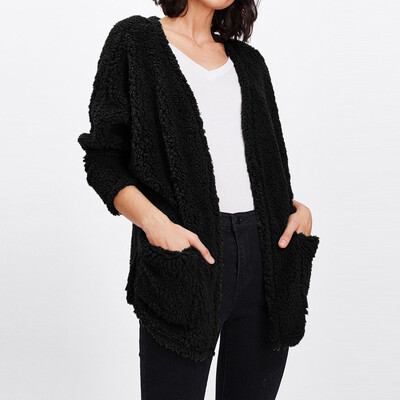 

Roseonmyhand Women Casual Fur V-neck Plush Coat Outwear Long Sleeve Coat Cardigan Coat