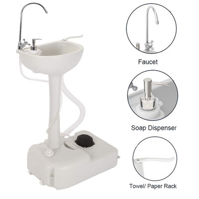 

Ktaxon Upgrade Portable Sink Wheeled Wash Basin Stand with Faucet Switch & Soap Dispenser & Towel Holder for Camping Hiking