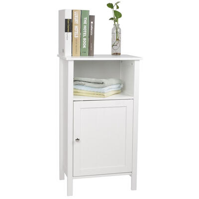 

Bathroom Floor Cabinet Storage Organizer Set Single Shutter Door Wooden White