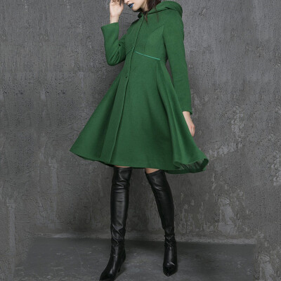 

Women Winter Hooded Trench Coat Wool Blends Long Jacket Outwear Parka Overcoat