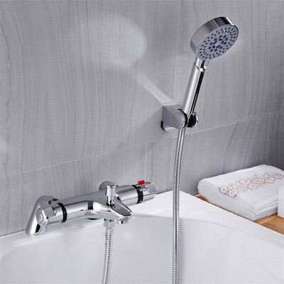 

Thermostatic Bathroom Taps Bath Shower Head Deck Mounted Mixer Bar Valve Tap Set Kit