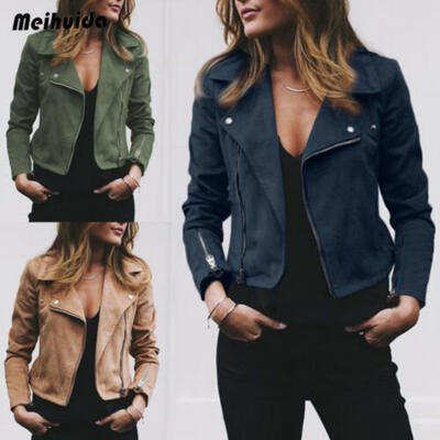 

Women Ladies Leather Jacket Coats Zip Up Biker Flight Casual Top Coat Outwear