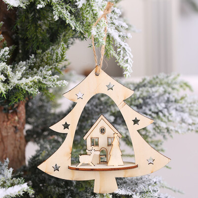 

Gobestart DIY Wooden Tree Pendant Creative Hollow Christmas Tree Hanging Ornaments