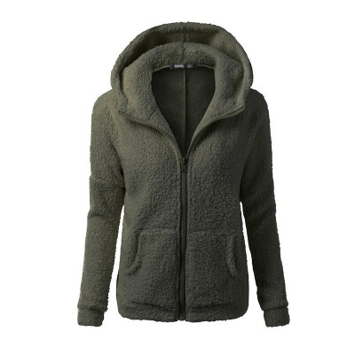 

Winter Autumn Womens Fluffy Hooded Coat Long Sleeve Zipper Warm Jacket Outwear