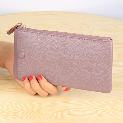 

2019 new Europe&America ultra-thin top layer leather wallet ladies leather simple fashion clutch bag large screen mobile phone bag