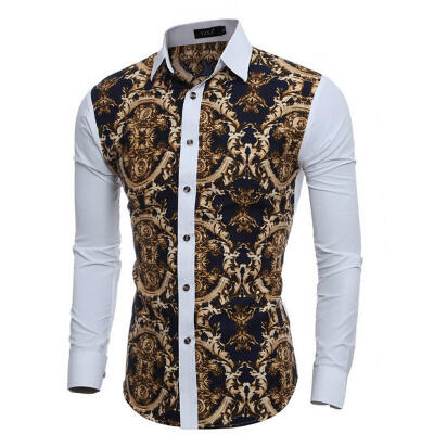 

2018 Autumn And Winter Men New 3D Retro Printing Shirt Mens Casual Slim Fashion Trend Long-sleeved Shirts