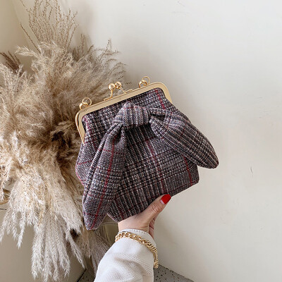 

Tailored Womens Fashion Coin Purse Bow Wool Bag Chain Casual Bag Clip Bag Shoulder Bag