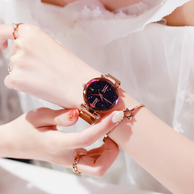 

Luxury Rose Gold Women Watches Starry Sky Magnet Buckle Ladies Clock Fashion Casual Female Wristwatch Waterproof Roman Numeral