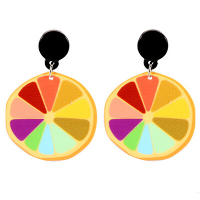 

New Style Womens Fashion Simple Round Earring Bijoux Mixed Color Fruit Lemon Drop Earrings For Women Jewelry