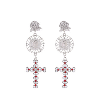 

Wild Fashion Earrings Sweet Rose Pearl Sexy Red Diamond Cross Ear Female
