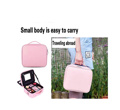 

Three-layer travel Cosmetic bag Portable Storage bag Cosmetic bag With Mirror Cosmetic box Train box - large Capacity&Adjusta