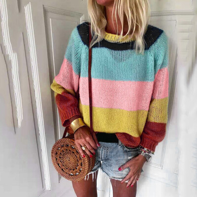 

〖Follure〗Womens Fashion Casual Slim Fit Long Sleeve Stripe V-neck Knitted Sweater Tops
