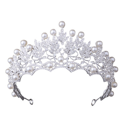 

Gobestart Women Wedding Tiara Pearl Jewelry Shiny Bridal Crown Tiara Hair Jewelry