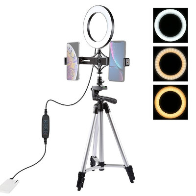 

PULUZ LEDs Video Ring Light with Telescopic Light Stand Mini Desktop Tripod 63 Inch Dimmable 3 Lighting Modes USB Powered 10 Leve