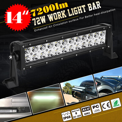 

14" 72W LED Work Light Bar Spot Flood Combo FIT Offroad Pickup Van ATV 12V