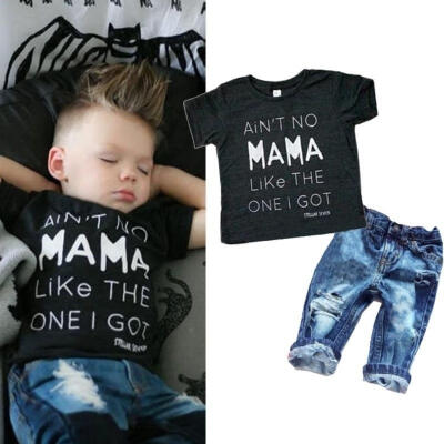 

Newborn Toddler Infant Kid Baby Boy Clothes T-shirt Top Tee Denim Pants Outfits Set Clothes