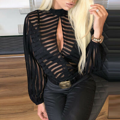 

Women Girls Mesh Sheer Top Long Sleeve Transparent T-Shirt Blouse Tee Tops New