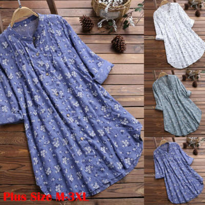 

Womens Summer Floral V Neck Blouses Loose Baggy Tops Tunic T Shirts Plus Size