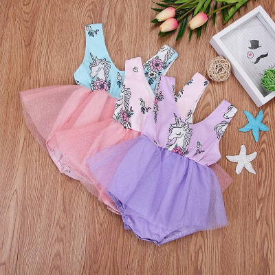 

Toddler Infant Baby Girls Unicorn Lace Tulle Dress Skirt Romper Outfits Costume Sunsuit