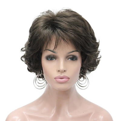 

StrongBeauty Soft Tousled Curls Wig Short Grey Mix Full Synthetic Wigs 12 Colors