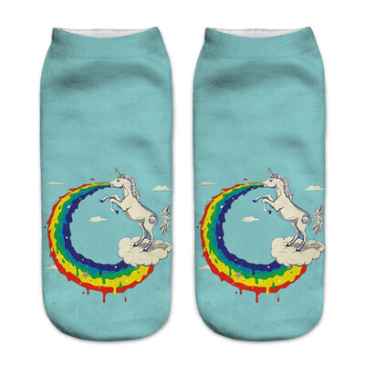 

1 Pair Women Low Cut Ankle Socks Funny Unicorn 3D Printing Socks Cotton Hosiery Printed Socks