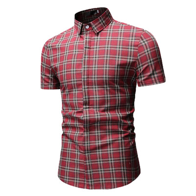 

Tailored Mens Summer Fashion Casual Striped Plaid Lapel Short Sleeve Top Blouse
