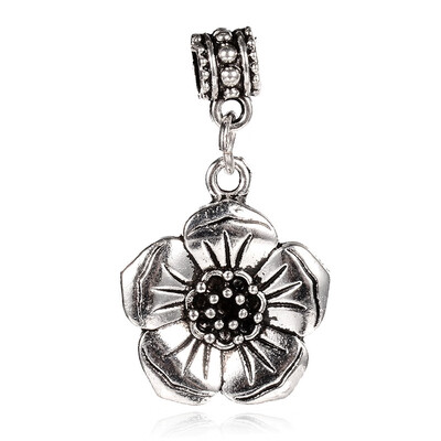 

Tibetan Style Large Hole Alloy European Dangle Beads Flower Antique Silver 37mm Hole 5mm