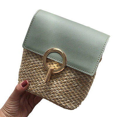 

Summer Beach Women Metal Circle Small Flap Straw Chain Crossbody Shoulder Bag