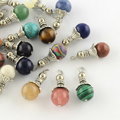 

Mixed Gemstone Pendants with Alloy Findings Antique Silver Snowcone 295x125mm Hole 25mm