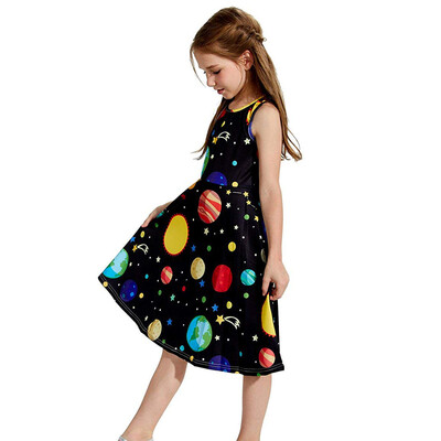 

Youth Teen Kids Girl Sleeveless Planets Print Dress School Party Sundress Clothes