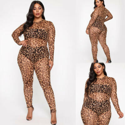 

CA Women Romper Mesh Sheer Transparent Casual Jumpsuit Bodysuit Long Trousers